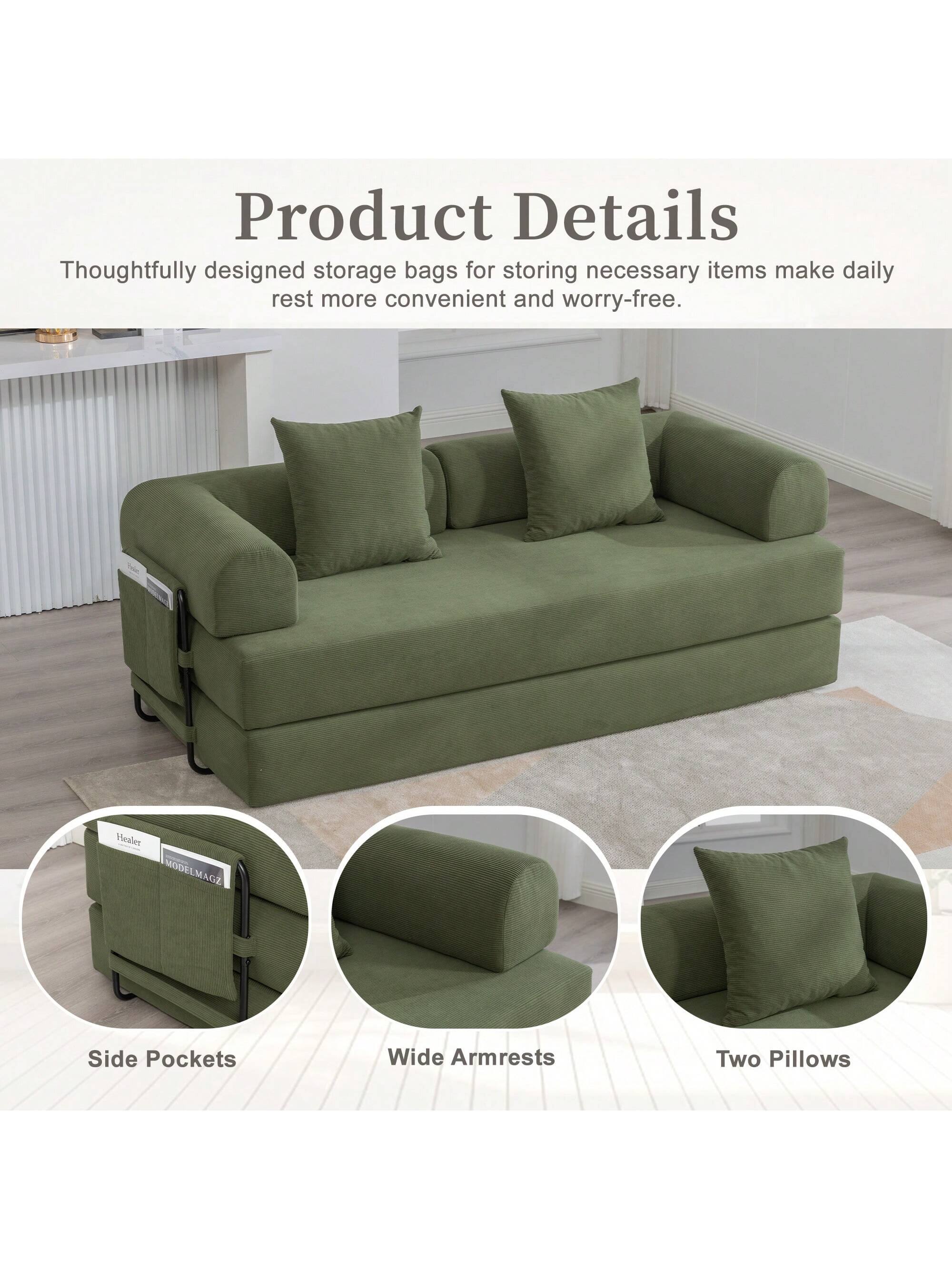 Product Details  
Thoughtfully designed storage bags for storing necessary items make daily rest more convenient and worry-free.  

- Side Pockets  
- Wide Armrests  
- Two Pillows