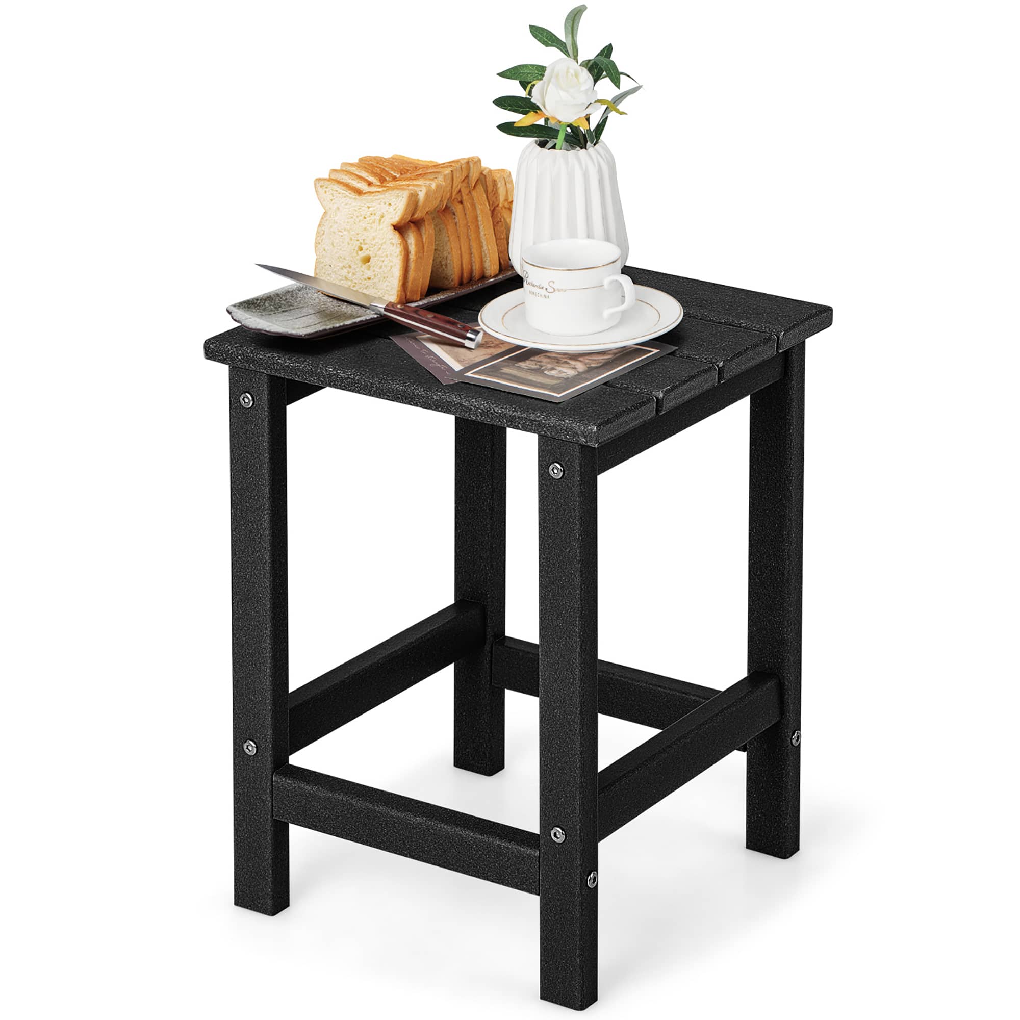 Costway - 14" Patio Adirondack Side End Table HDPE Square Weather Resistant Garden - Black