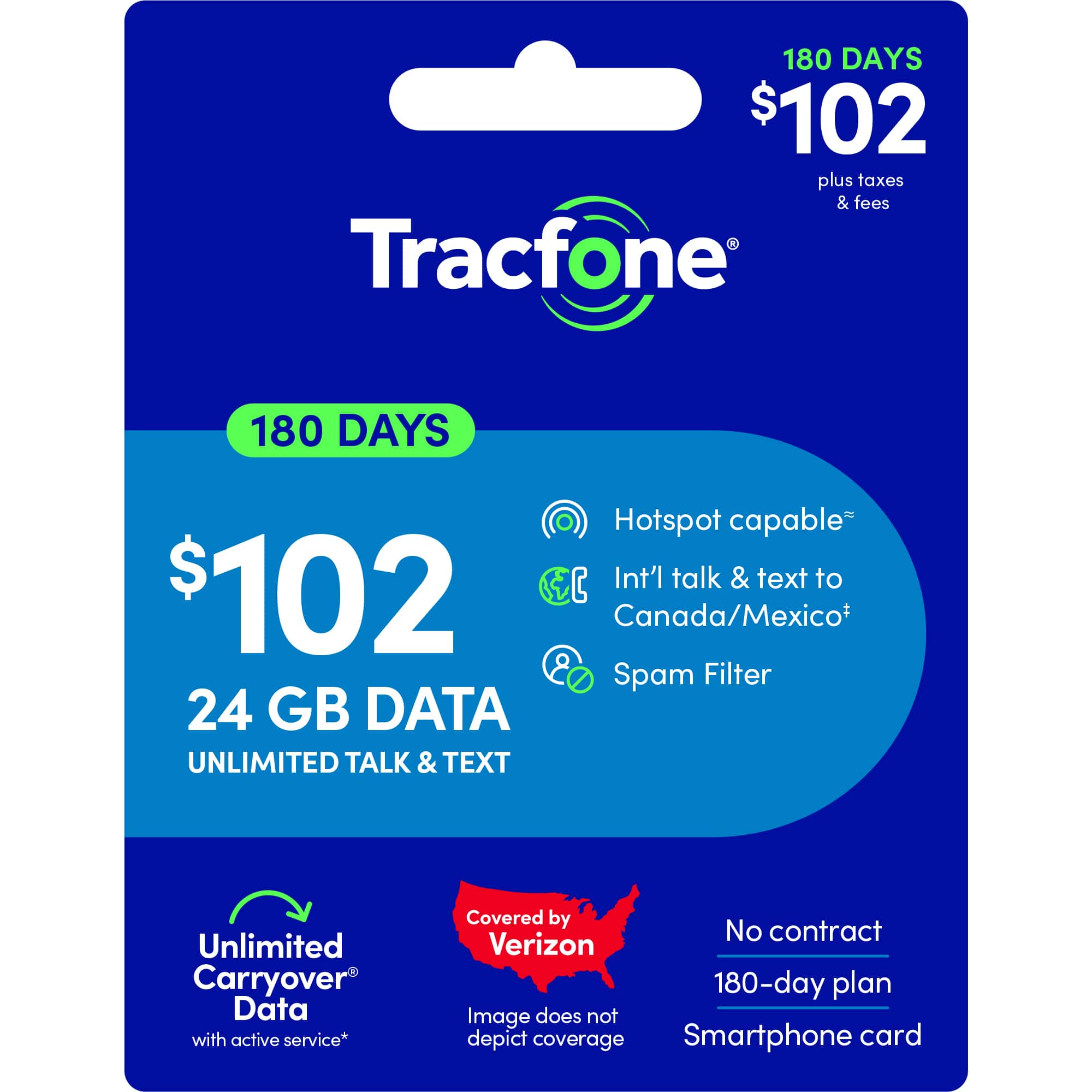 Tracfone - $102 Unlimited Talk & Text plus 24GB of Data 180 - Day - Prepaid Plan [Digital]
