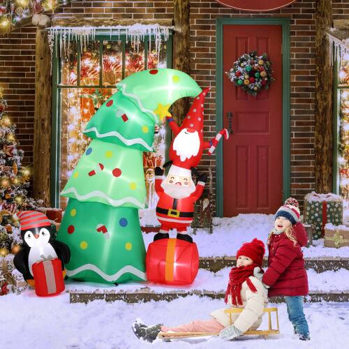 Winado 6FT Inflatable Christmas Tree with Elf and Santa Claus, Built in ...