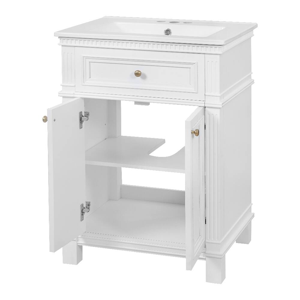 Alt View 9. Loheer - Loheer 24 inch bathroom vanity with sink White Vintage Cabinet - White.