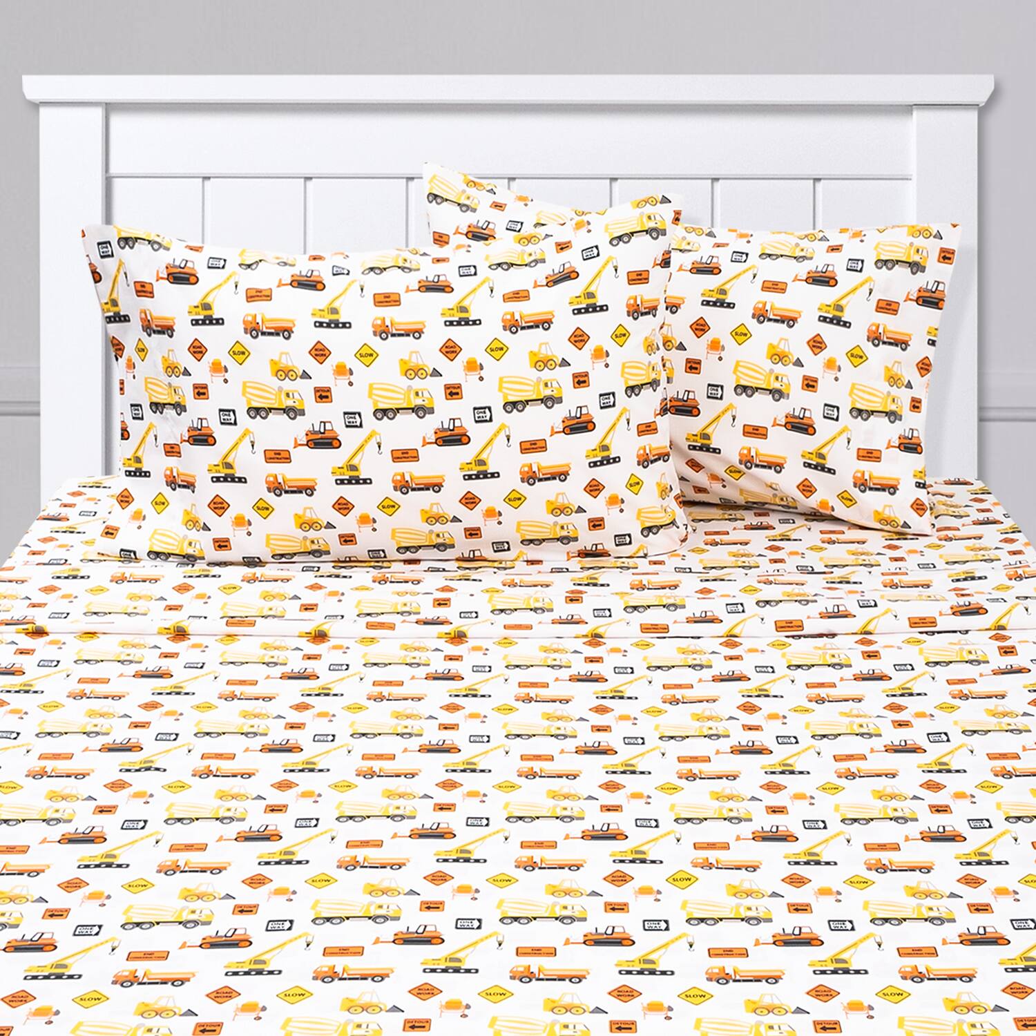 Left. Sweet Home Collection - Kids' Printed Classic & Bright Ultra Soft Microfiber Sheet Sets - Twin XL - Construction Trucks.