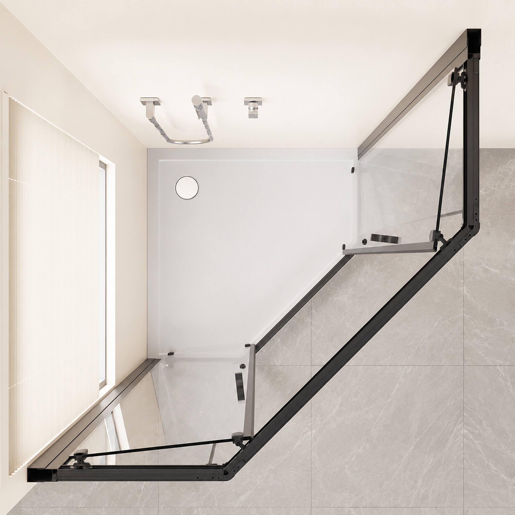 Alt View 4. RYHNUYNE - 36 In X 72 In Neo-Angle Sliding Shower Enclosure, 1/4 In Clear Tempered Glass With Stainless Steel Handles Black Finish - Matt Black.