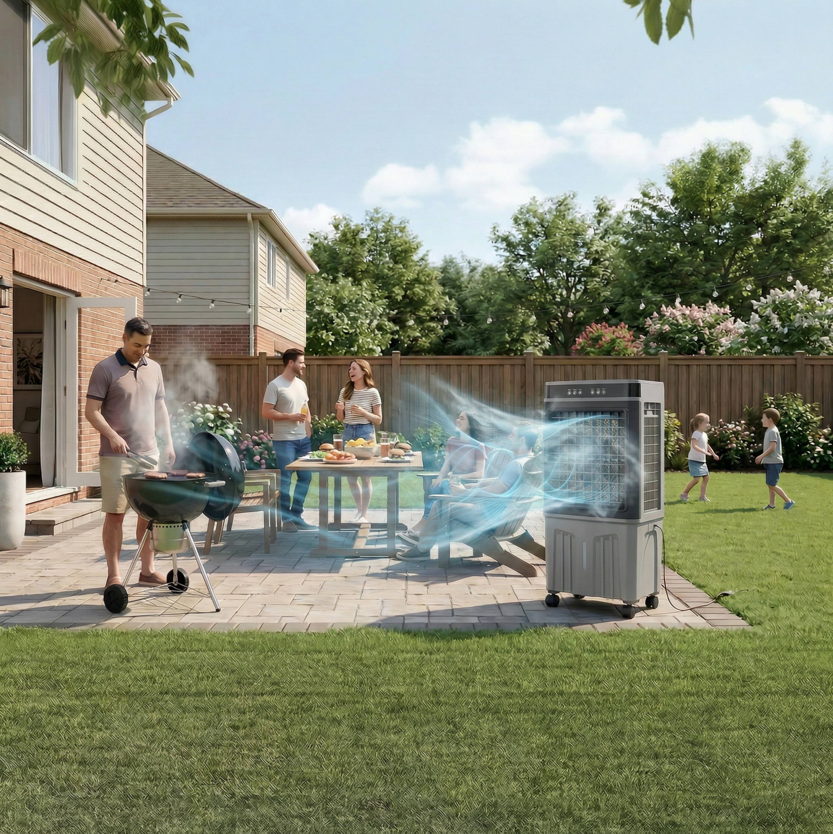 Alt View 1. FUFU & GAGA - 9.5 Gal Evaporative Air Cooler with Remote – Indoor Outdoor Portable Cooling Fan with 4 Ice Packs, 3 Speeds - Gray.