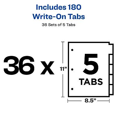 Includes 180 Write-On Tabs  
36 Sets of 5 Tabs  

36 x 11"  
5 Tabs  
8.5"