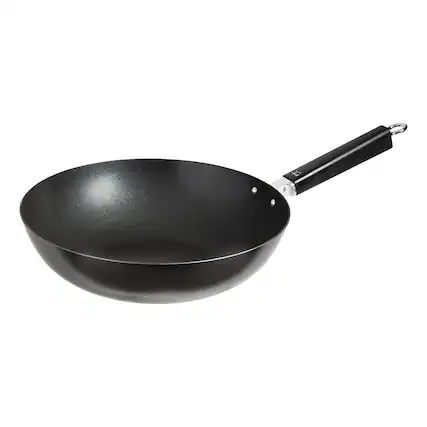 Front. Escali - Joyce Chen Professional Series 12-Inch Carbon Steel Excalibur Nonstick Stir Fry Pan with Phenolic Handle - Black.