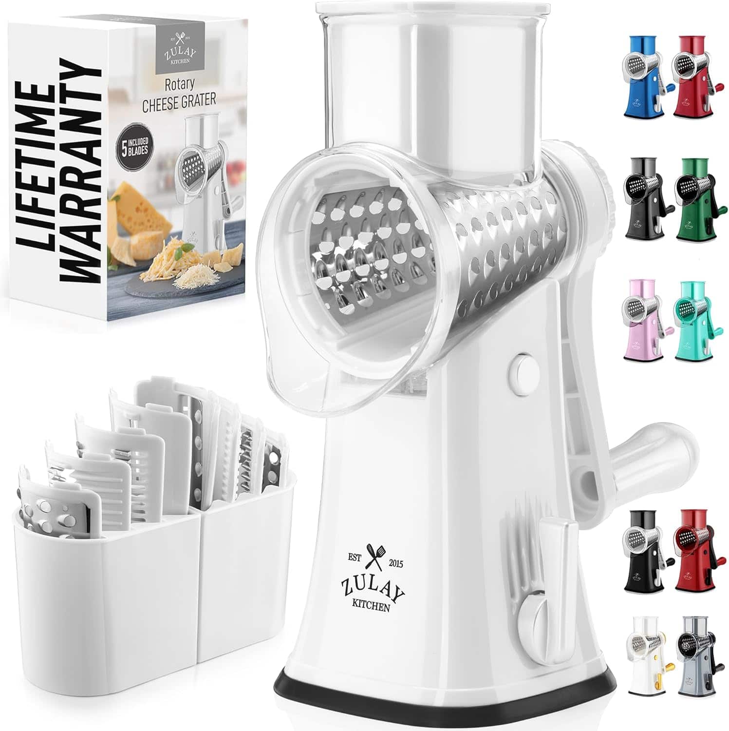 LIFETIME WARRANTY x ZULAY ETOA Rotary CHEESE GRATER E INCLIDED 5 BLADES D EST 2015 ZULAY KITCHEN