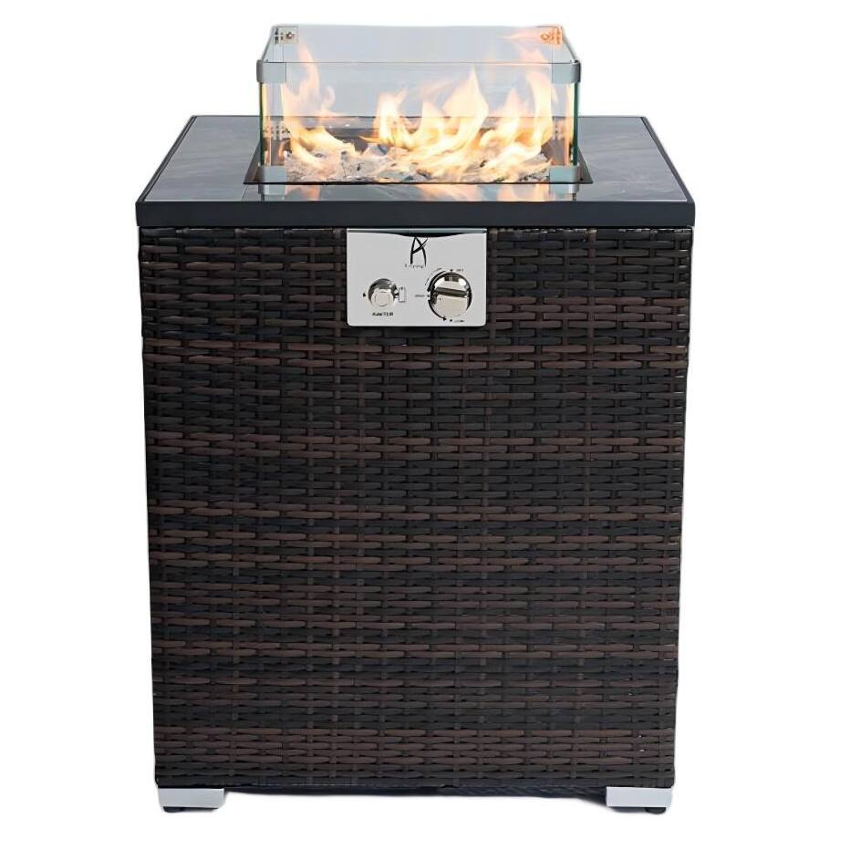 Front. Glintex - 22" Propane Gas Fire Pit Table 50000 BTU Square Steel Outdoor Fire Pit with Wicker Base for Patio Deck Garden - Dark Brown.
