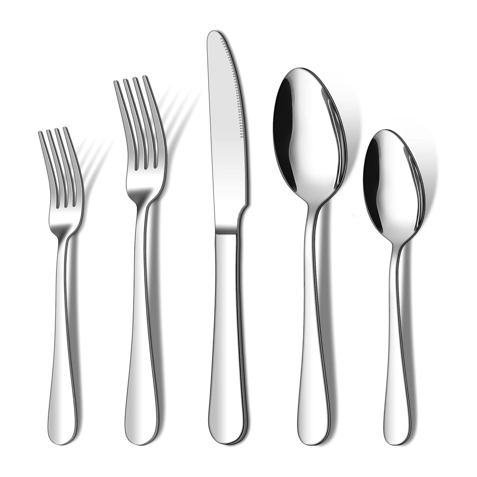 Front. Dazzed Corner - 20 Piece Silverware Set Service for 4, Stainless Steel Flatware Cutlery Set - Silver.