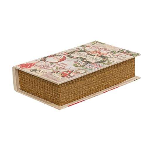 BreeBe - Vintage Christmas Postage Stamps Canvas Book Box - Multicolor