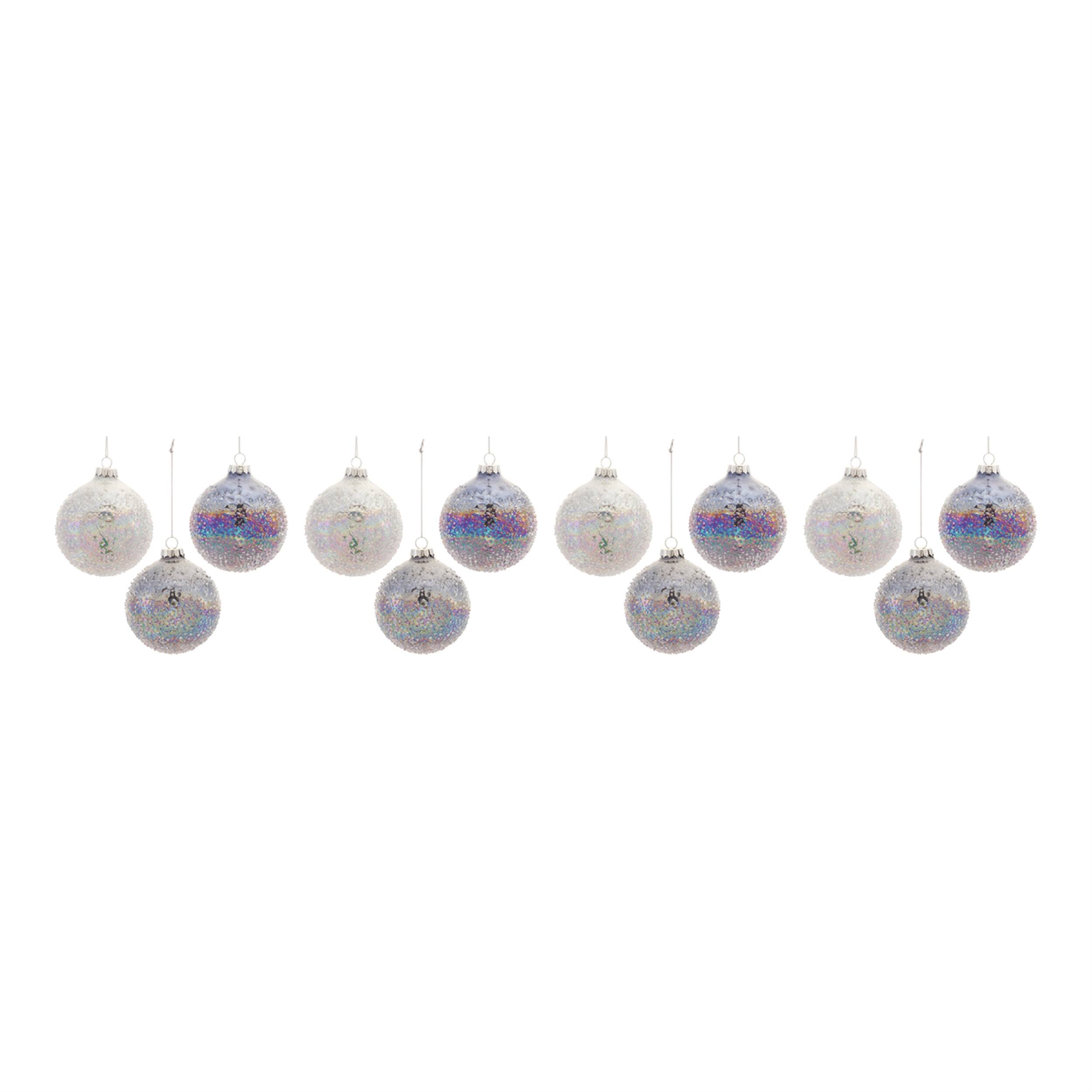 Alt View 3. BreeBe - Irredescent Glass Ball Ornament (Set of 12) - Silver, Blue, White.