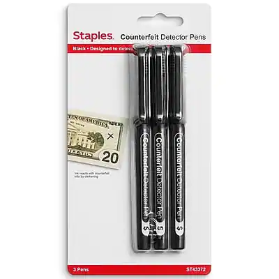 Staples Counterfeit Detector Pens
Black - Designed to detect counterfeit money
3 Pens
ST43372