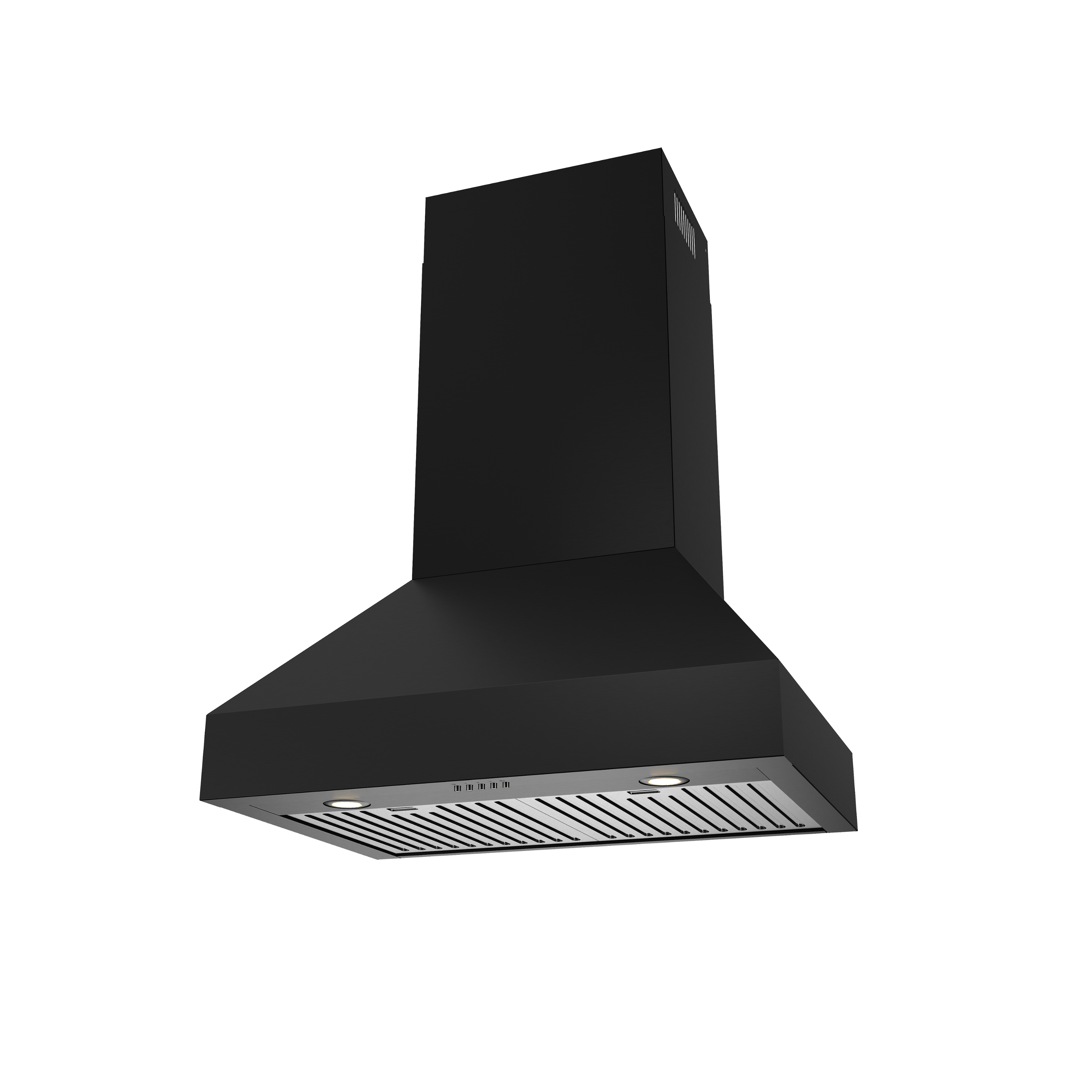 Angle. Thor Kitchen - 30 Inch Professional Wall Mount Pyramid Range Hood - Matte Black.