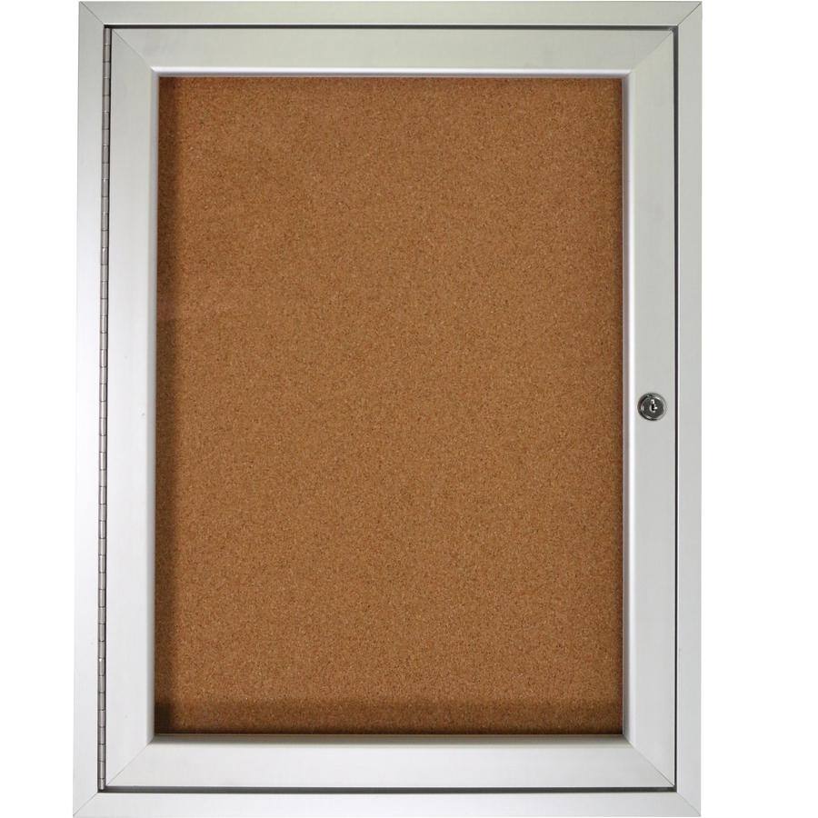 Alt View 1. Ghent - Ghent 1-Door Enclosed Indoor Bulletin Board - 36" Height x 24" Width - Cork Surface - Shatter Resistant - 1 Each.