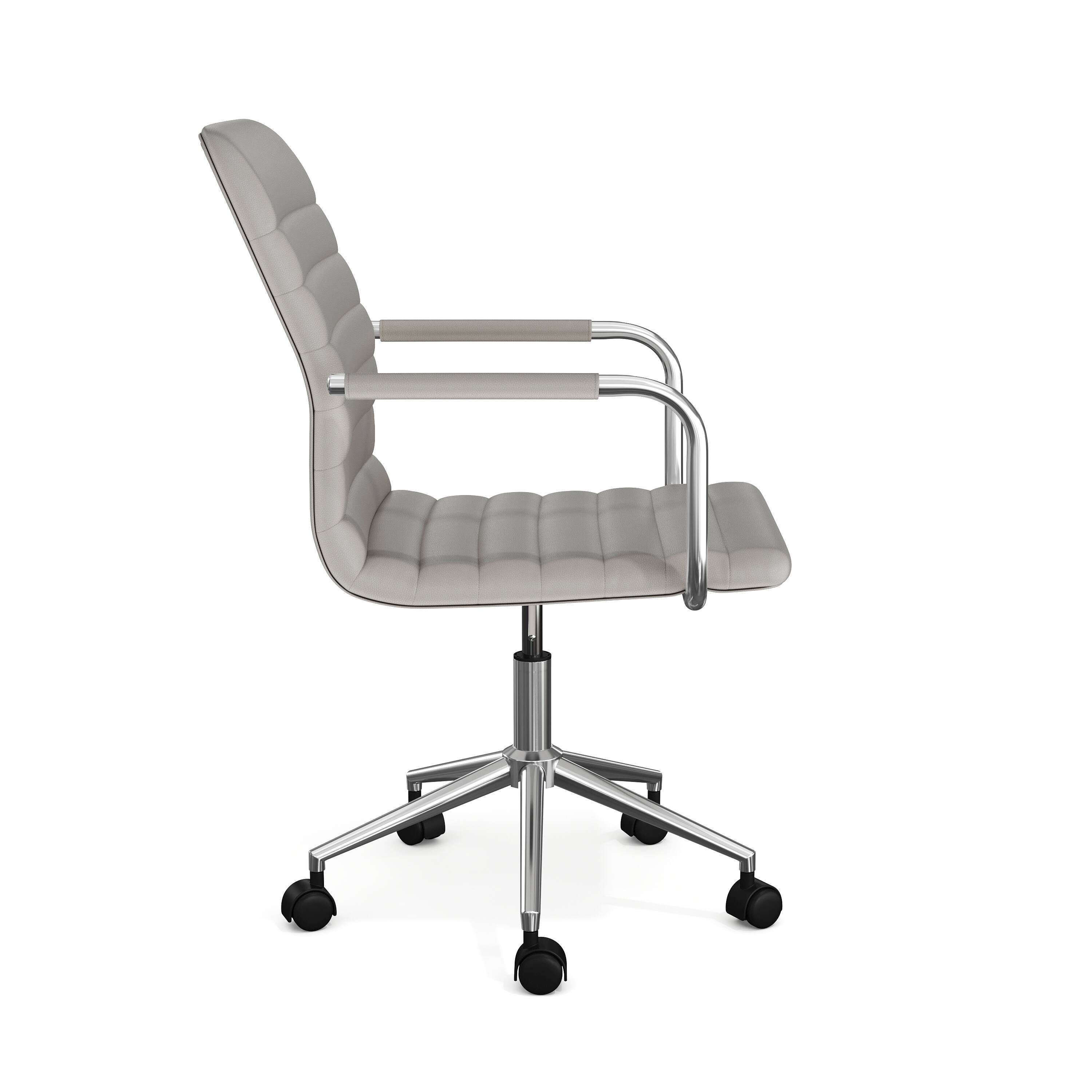 Alt View 9. Martha Stewart - Taytum Upholstered Swivel Home Office Chair with Integrated Armrests - Gray Faux Leather/Polished Nickel Frame.