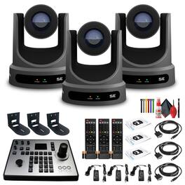 3 x PTZOptics Move SE PTZ Camera with 30x Optical Zoom (PT30X-SE-GY-G3) + PT-JOY-G4 Controller + 3 x Wall Mount