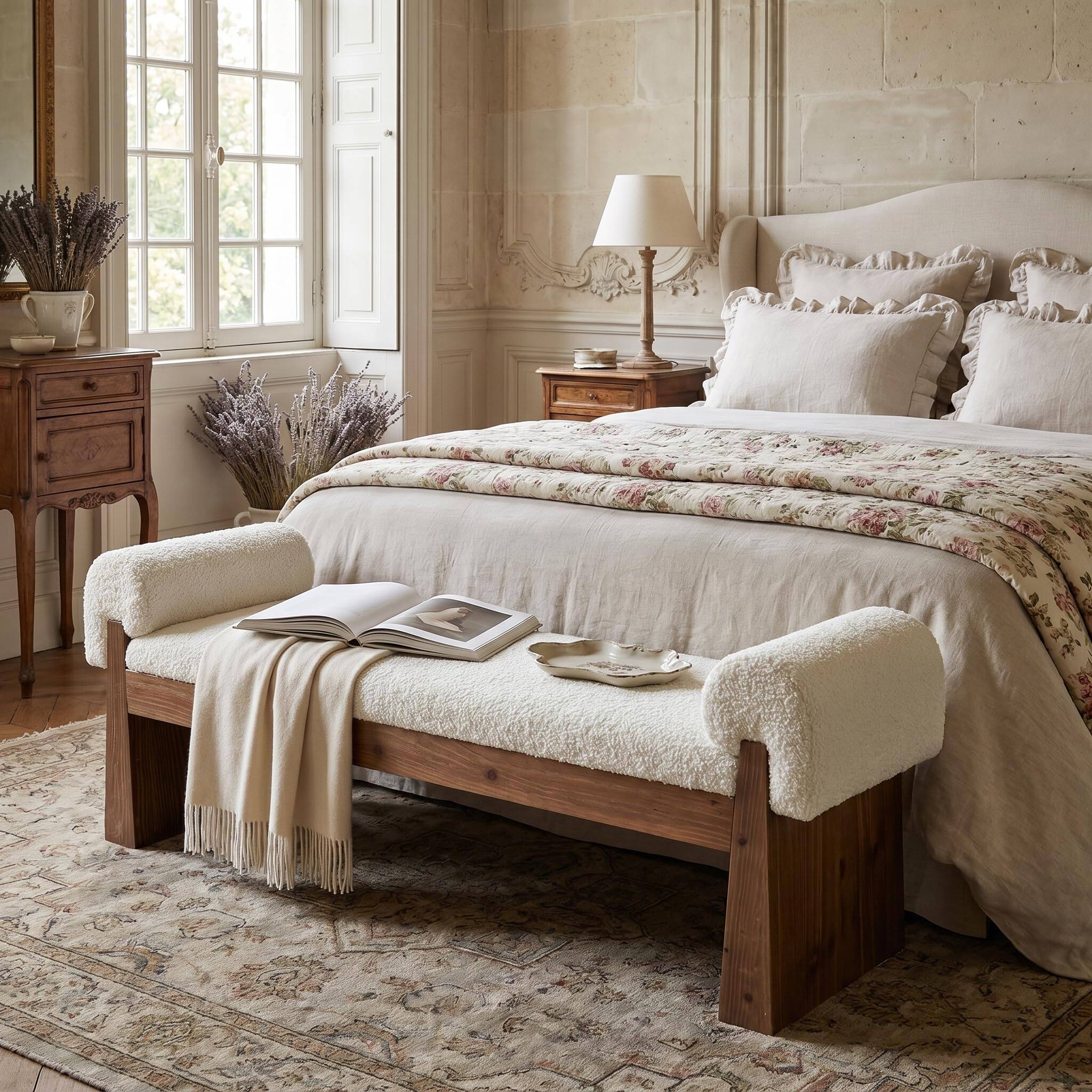 Alt View 1. Tribesigns - Solid Wood Upholstered Entryway Bench with Cushioned Seat - White + Walnut Brown.
