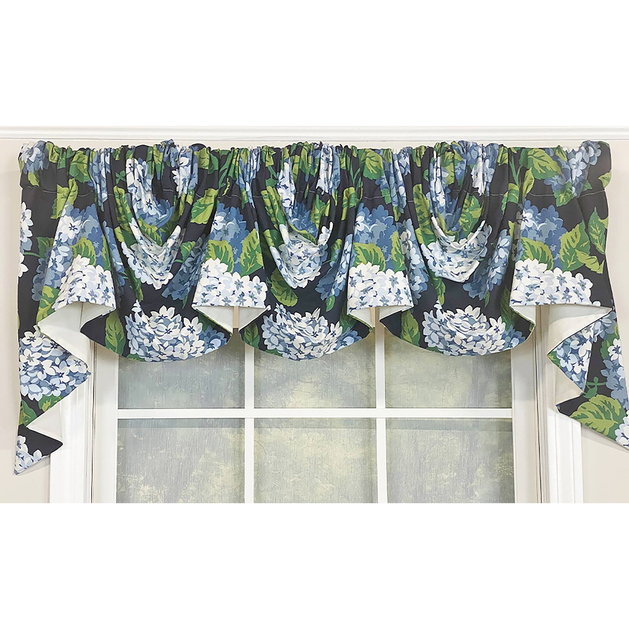 Angle. RLF Home - RLF Home Hydrangea Empire Valance Navy 2-Scoop. 54" x 25" For windows up to 48"W - Navy.