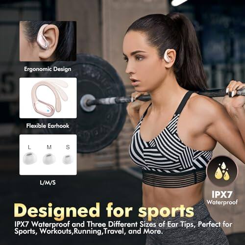 Ergonomic Design Flexible Earhook L M S L/M/S IPX7 Waterproof Designed for sports IPX7 Waterproof and Three Different Sizes of Ear Tips, Perfect for Sports, Workouts, Running, Travel, and More.