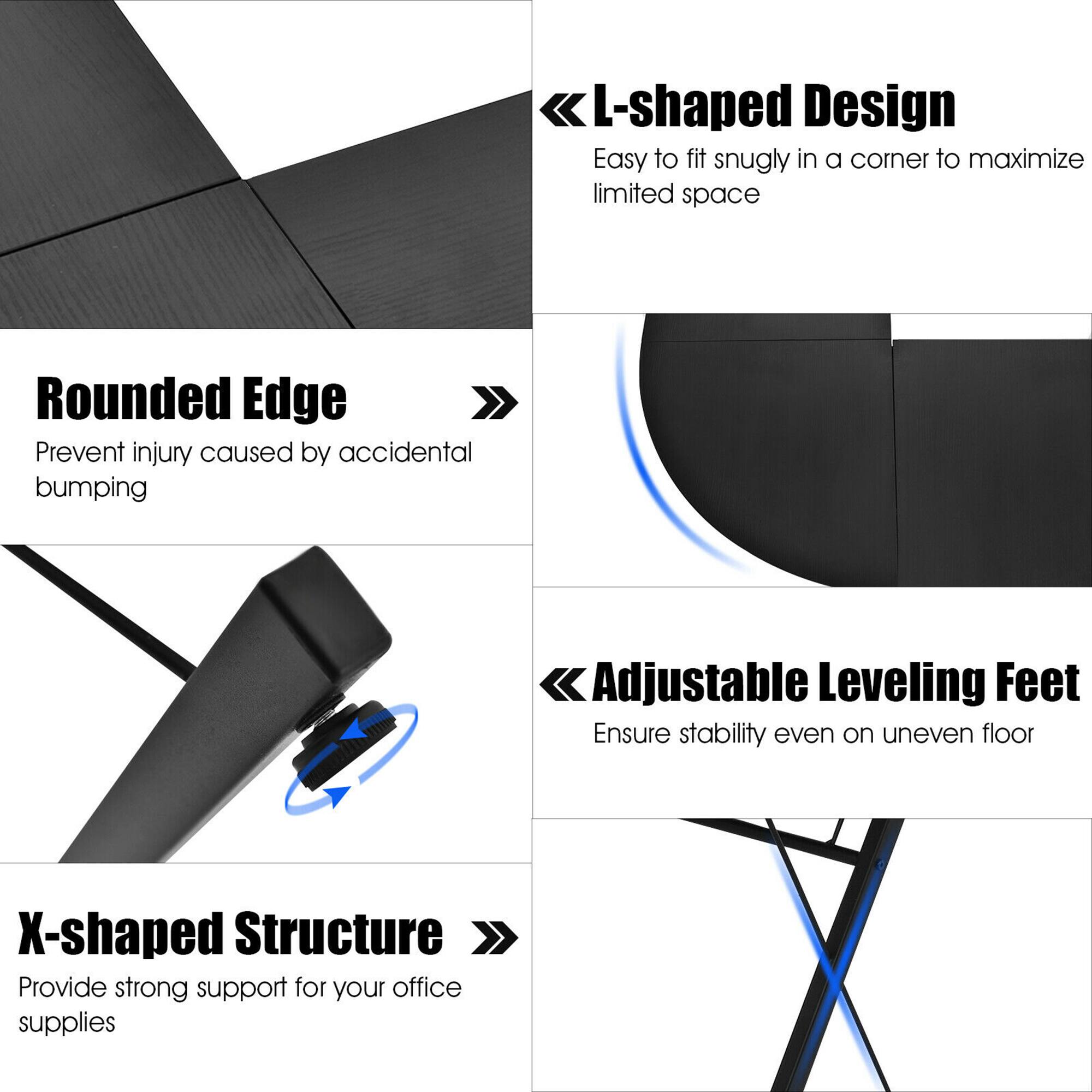 L-shaped Design, Rounded Edge, Adjustable Leveling Feet, X-shaped Structure