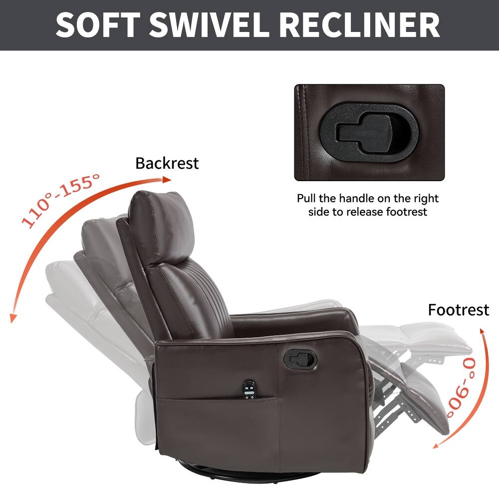 SOFT SWIVEL RECLINER

Backrest 110-155°

C Pull the handle on the right side to release footrest

Footrest 0-90°