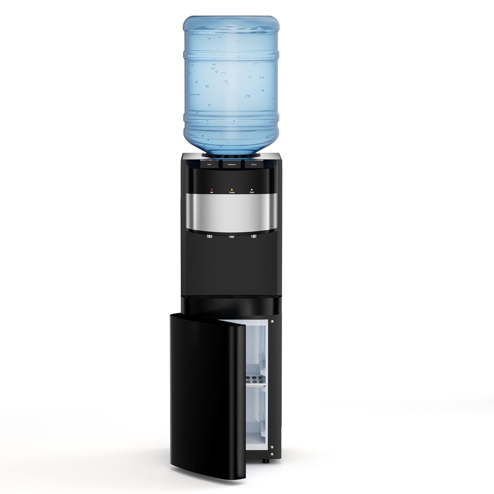 Angle. Winado - Top Loading Water Cooler Dispenser for 3 or 5 Gallon Bottle with 3 Temperature Settings-Hot, Cold & Room Water Dispenser - Silver & Black.