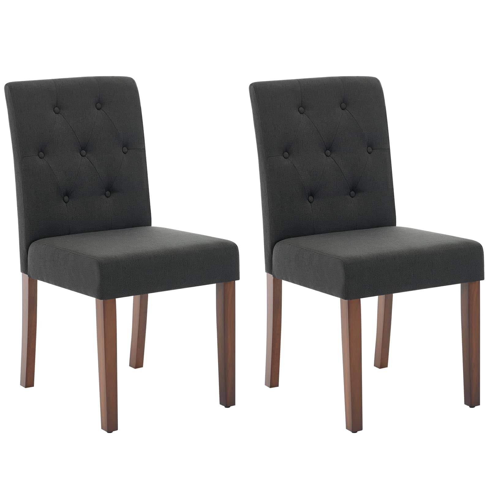 Acekool - Upholstered Dining Chairs Set of 2, Modern Fabric Kitchen Side Chairs with Sturdy Wood Legs,Rubber Frame - Black