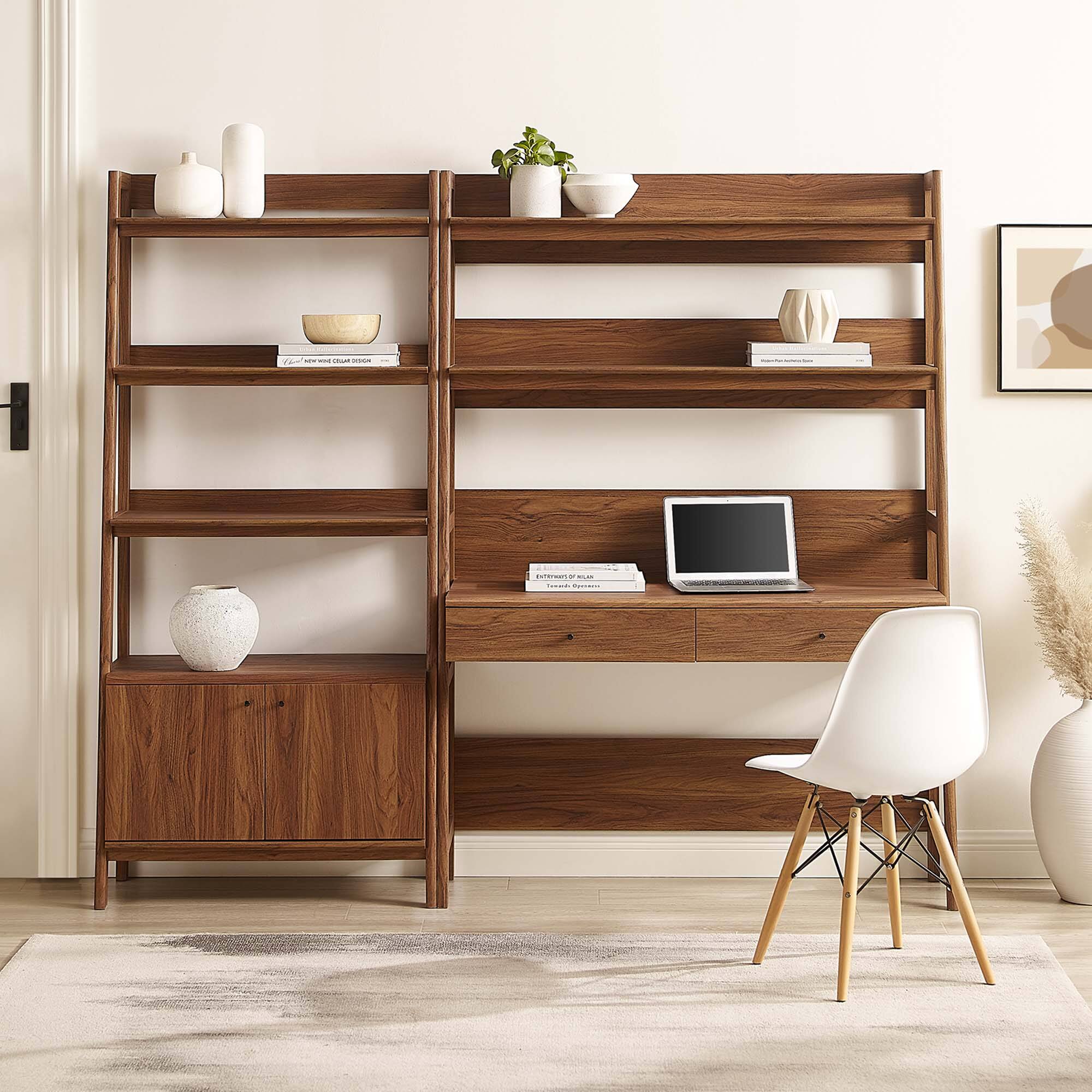 Left. Modway - Bixby 2-Piece Wood Office Desk and Bookshelf by Modway - Walnut.