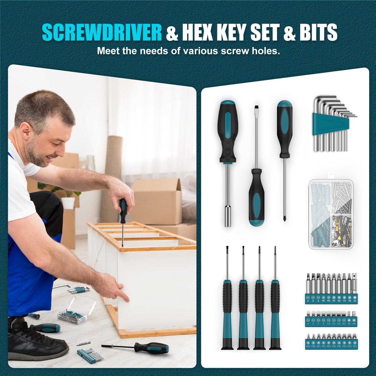SCREWDRIVER & HEX KEY SET & BITS  
Meet the needs of various screw holes.