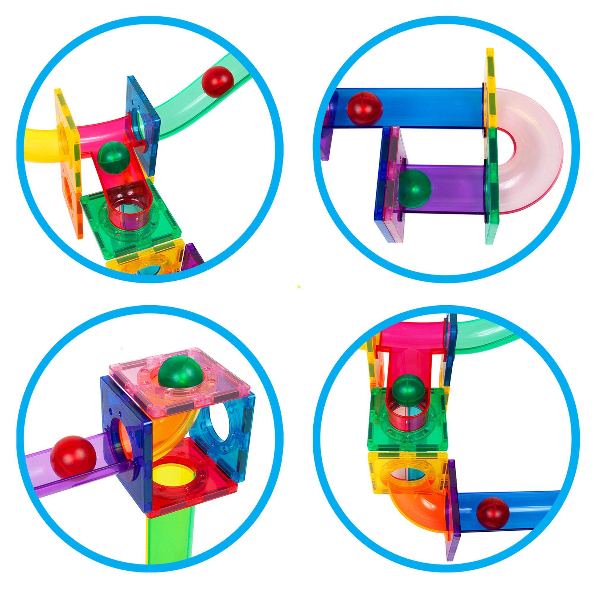 Alt View 6. PicassoTiles - PICASSO-TILES Marble Run Magnetic Tiles for Kids, 40PCS, Construction Magnet Tiles Race Track Building Blocks STEM Toy - Multicolor.
