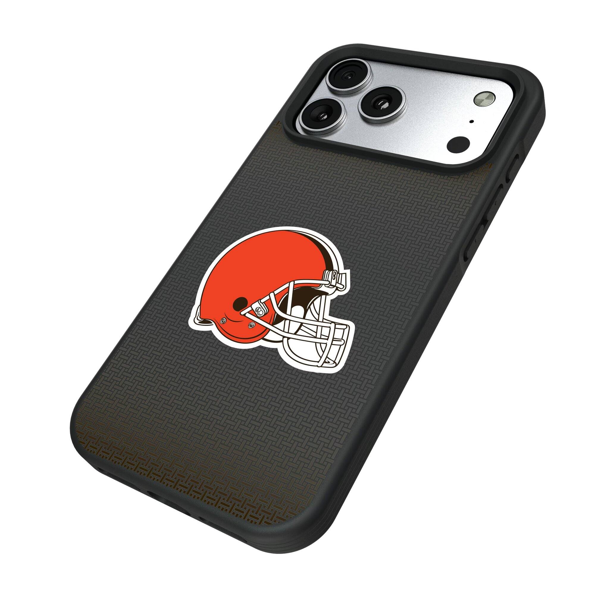 Alt View 1. Keyscaper - Cleveland Browns Linen Logo iPhone Bump Case - 16 Pro Max - Black.