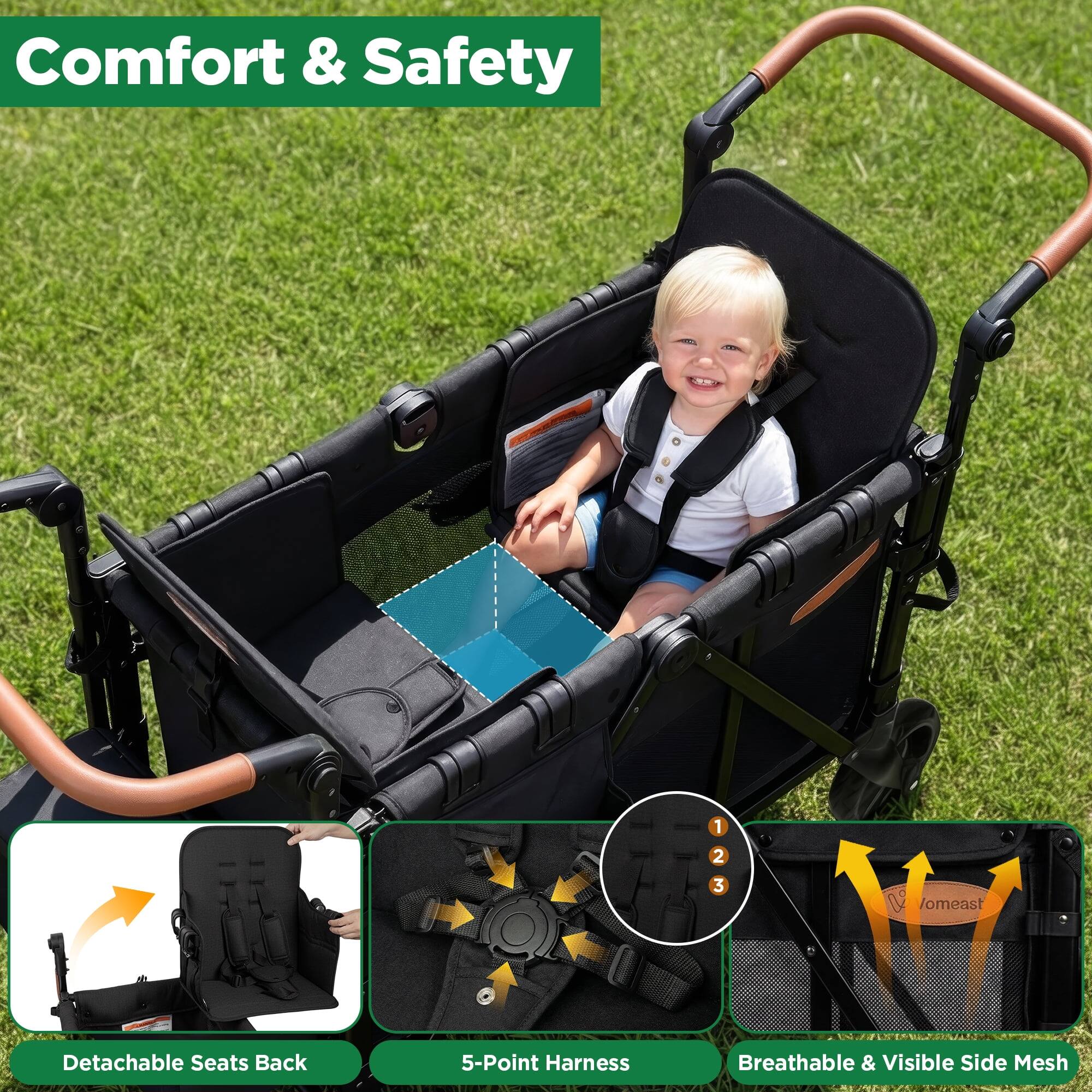 Comfort & Safety

1. Detachable Seats Back
2. 5-Point Harness
3. Breathable & Visible Side Mesh