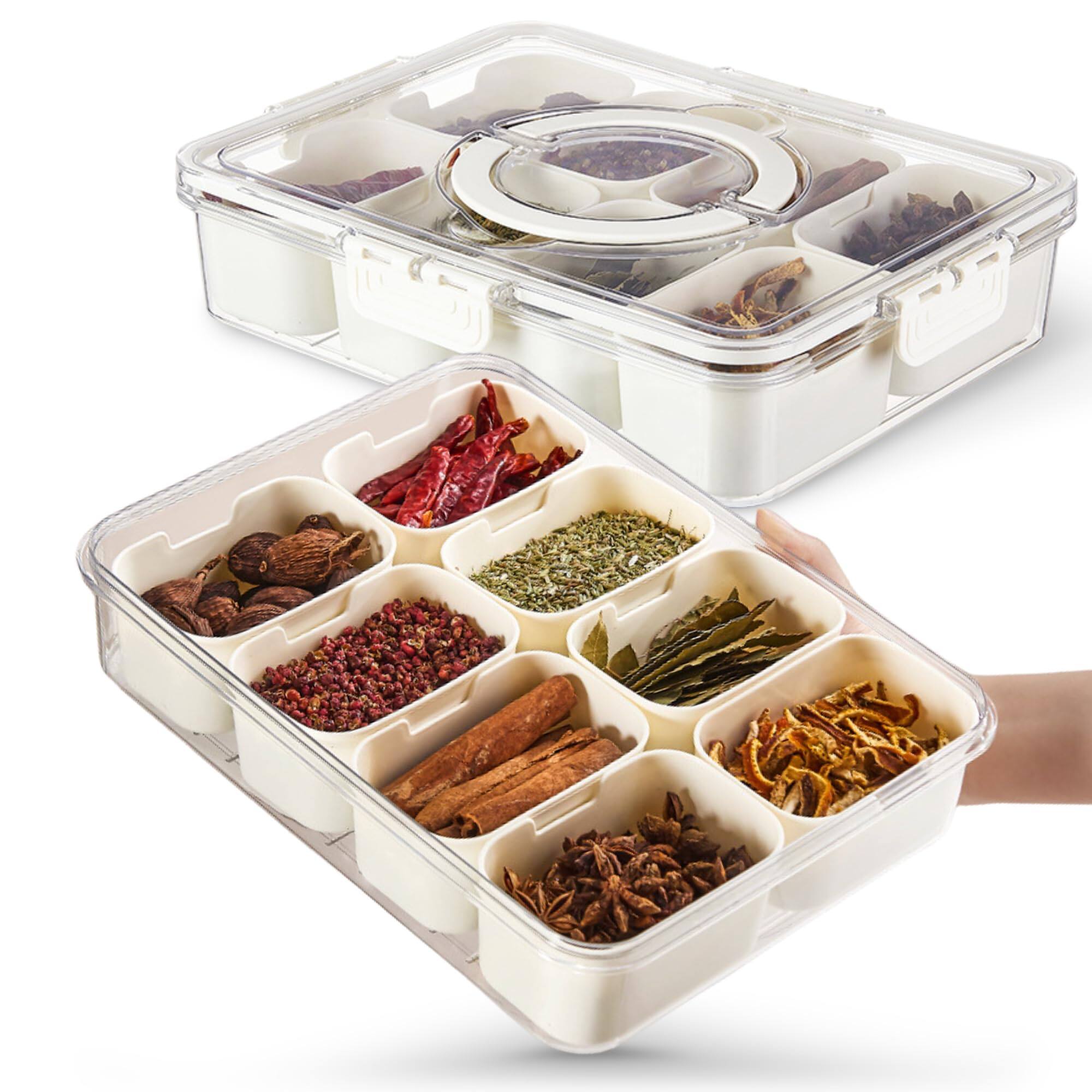 Front. Cheer Collection - Fruit Organizer for Refrigerator – 8-Compartment Produce Saver with Lid & Handle, Fruit and Veggie Storage Containers - 8 Compartment Container.