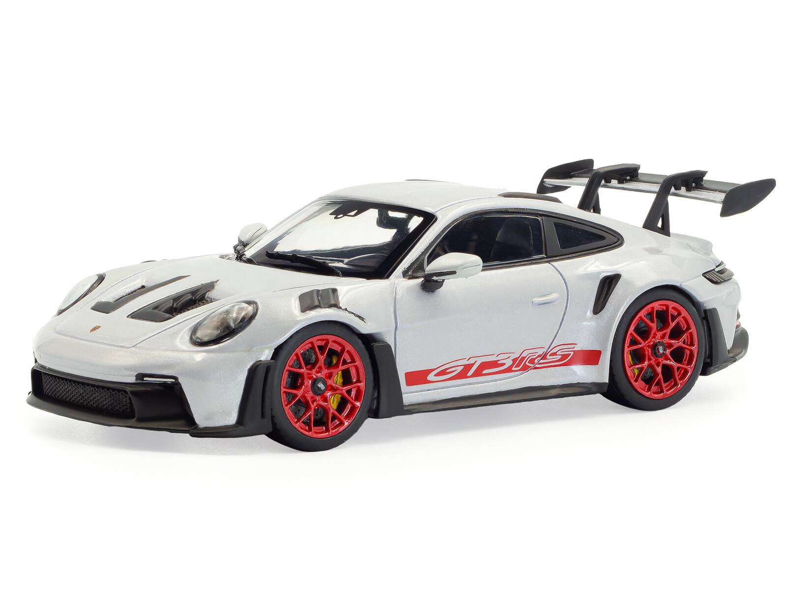 Alt View 1. Solido - 2023 Porsche 911 (992) GT3 RS Ice Gray Metallic with Pyro Red Stripes 1/43 Diecast Model Car by Solido.