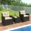 Alt View 3. Costway - 3 PCS Patio Wicker Rocking Set with Tempered Glass Table & Soft Cushions Outdoor - Beige + Mix Brown.