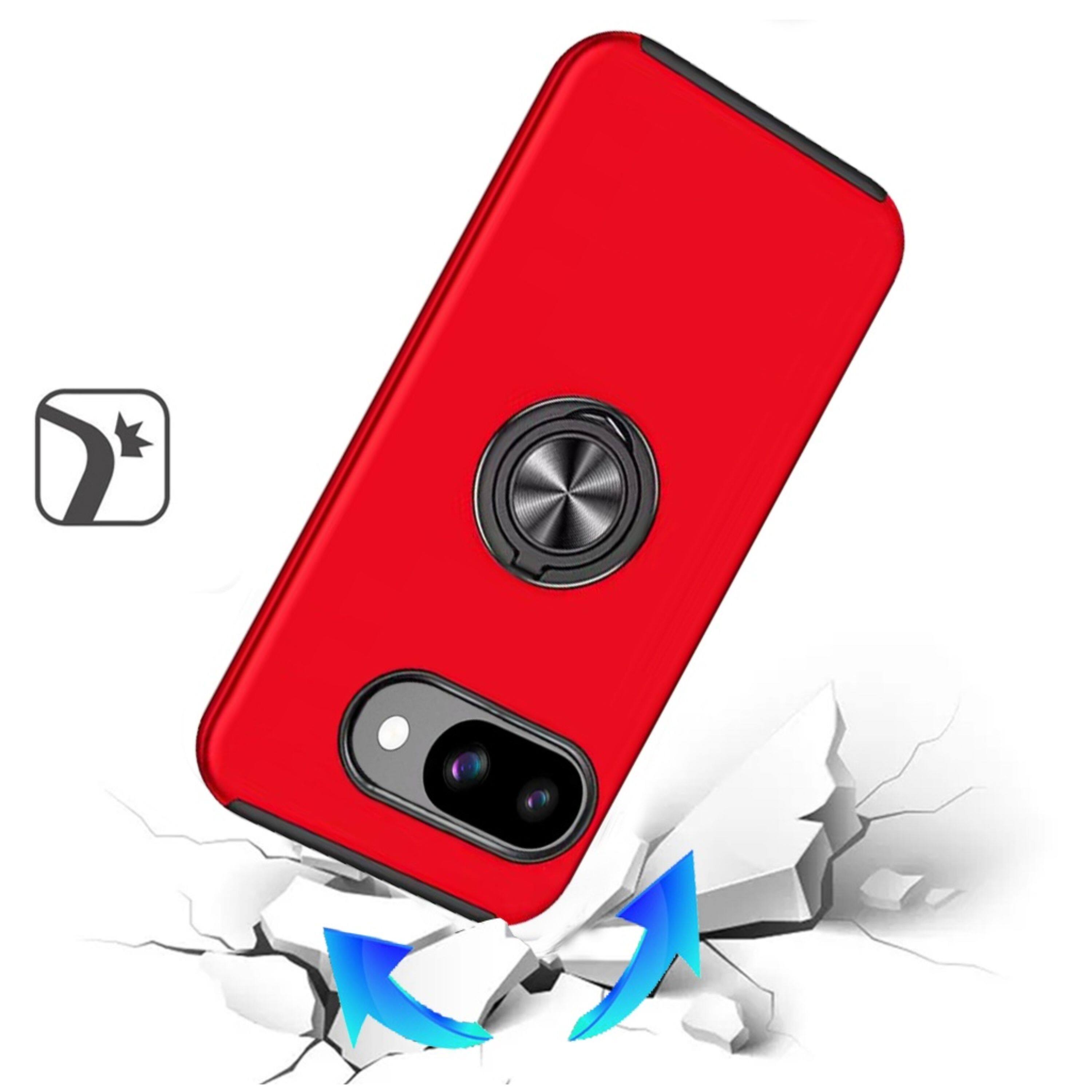 Left. Kitcheniva - Rubber Dual Layer Phone Case Magnetic Ring Stand With Tempered Glass For Google Pixel 10a Red - Red.