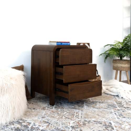 Alt View 2. LUCKY ONE - 23.6" Assembled Mid Century Nightstand 3-Drawer Solid Wood Bedside Table - Brown.