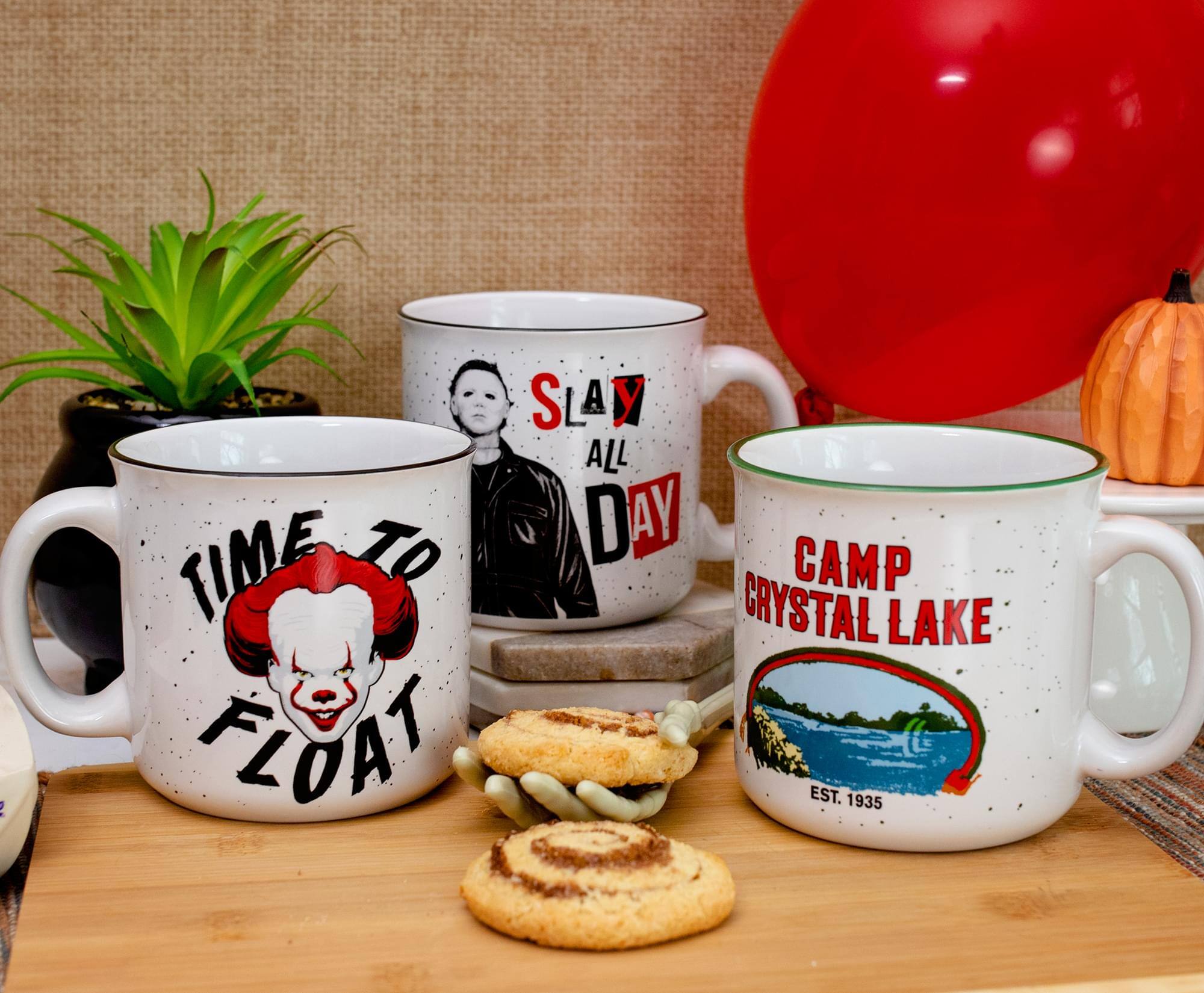 Sure, here is the corrected and grouped text from the image:

1. **Slay All Day**
2. **Time to Float**
3. **Camp Crystal Lake**
4. **Est. 1935**