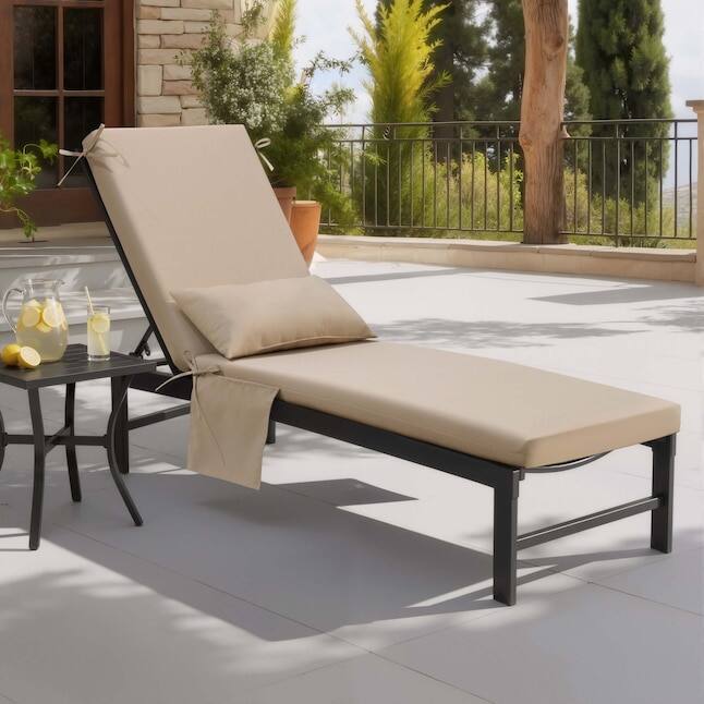 Angle. Crestlive Products - Crestlive Products 1pc 72in Outdoor Water Resistant Chaise Lounge Chair Cushion with Ties Beige Patio lounge cushion - Beige.
