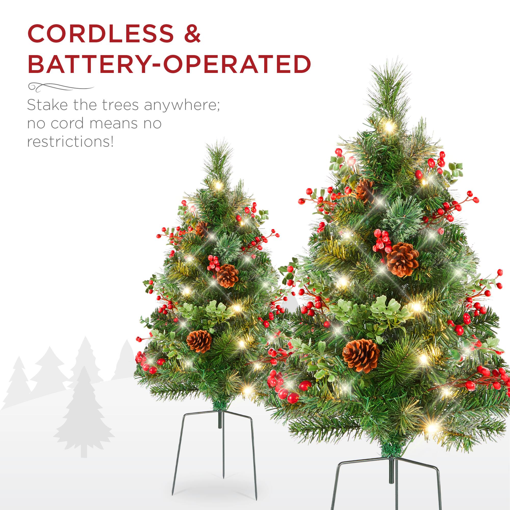 CORDLESS & BATTERY-OPERATED

Stake the trees anywhere; no cord means no restrictions!