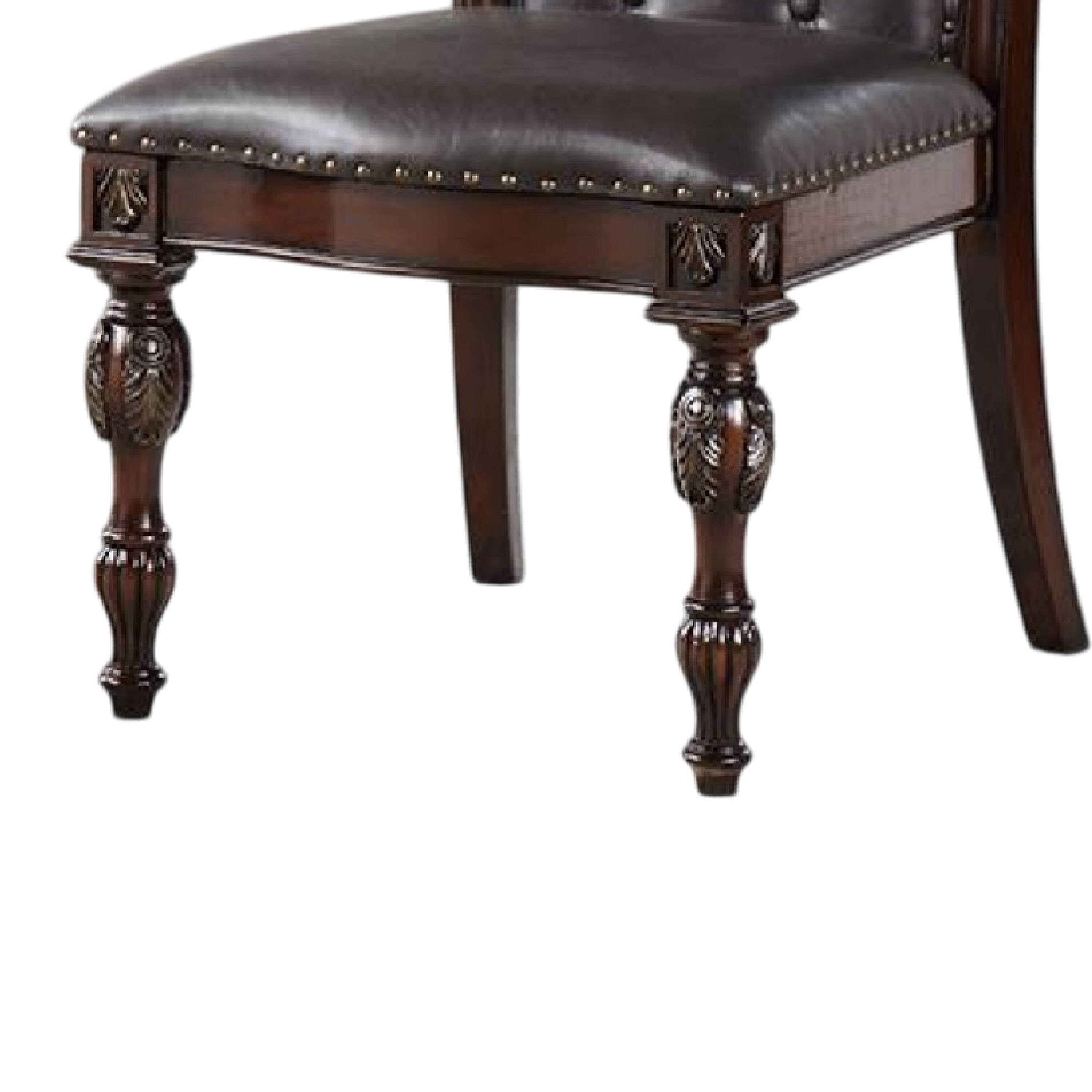 Alt View 3. Manhattan Lane - Eva Side Dining Chair Set of 2, Rivet Trim, Brown Tufted Faux Leather - Brown Cherry, Espresso.