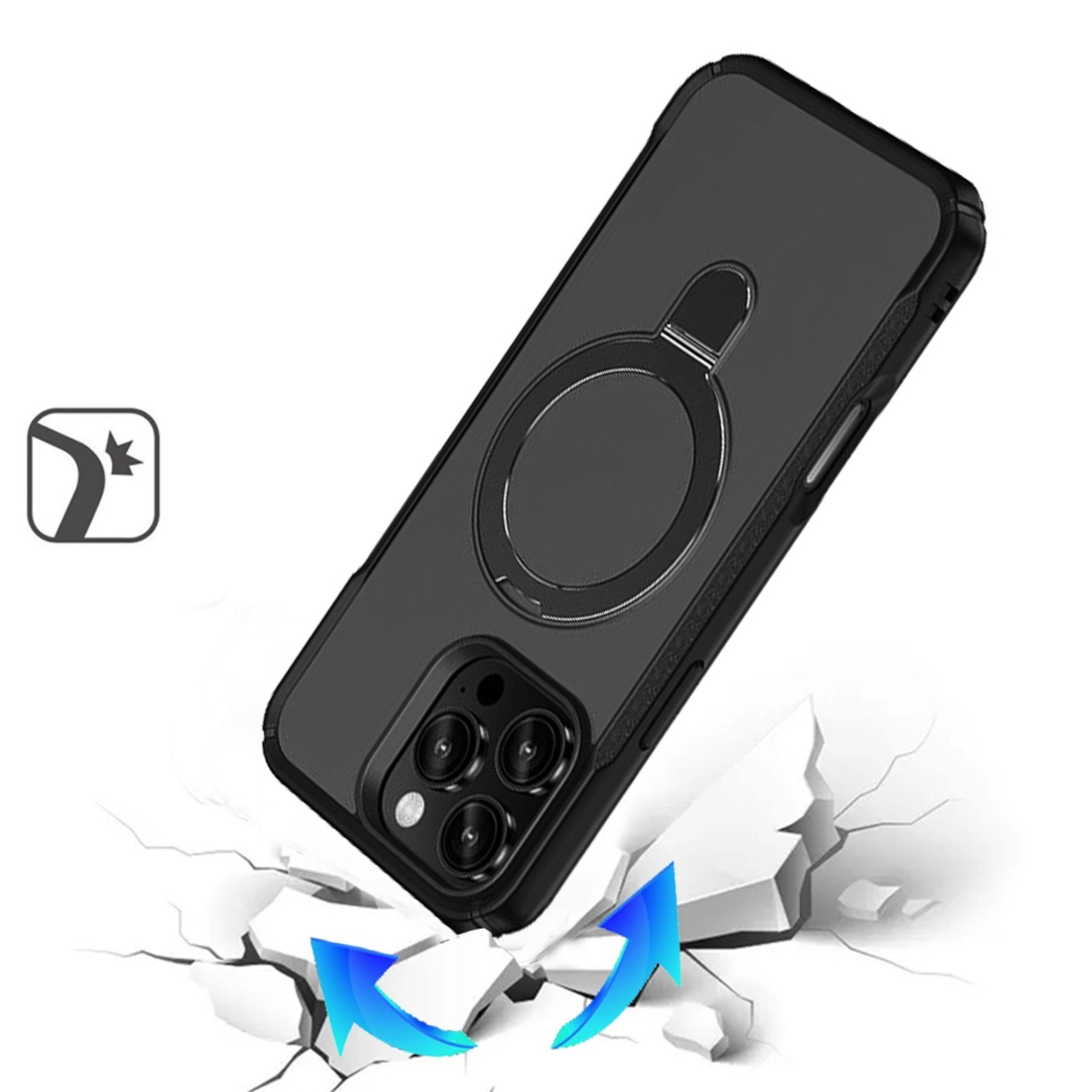 Left. Kitcheniva - Shockproof Magnetic Circle Stand Phone Case With Tempered Glass For iPhone 16 Pro Max Khaki - Khaki.