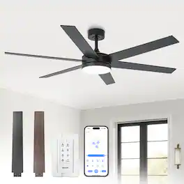 Vaczon - 60" Modern 3CCT Integrated LED Smart Ceiling Fan with Light and APP - Black