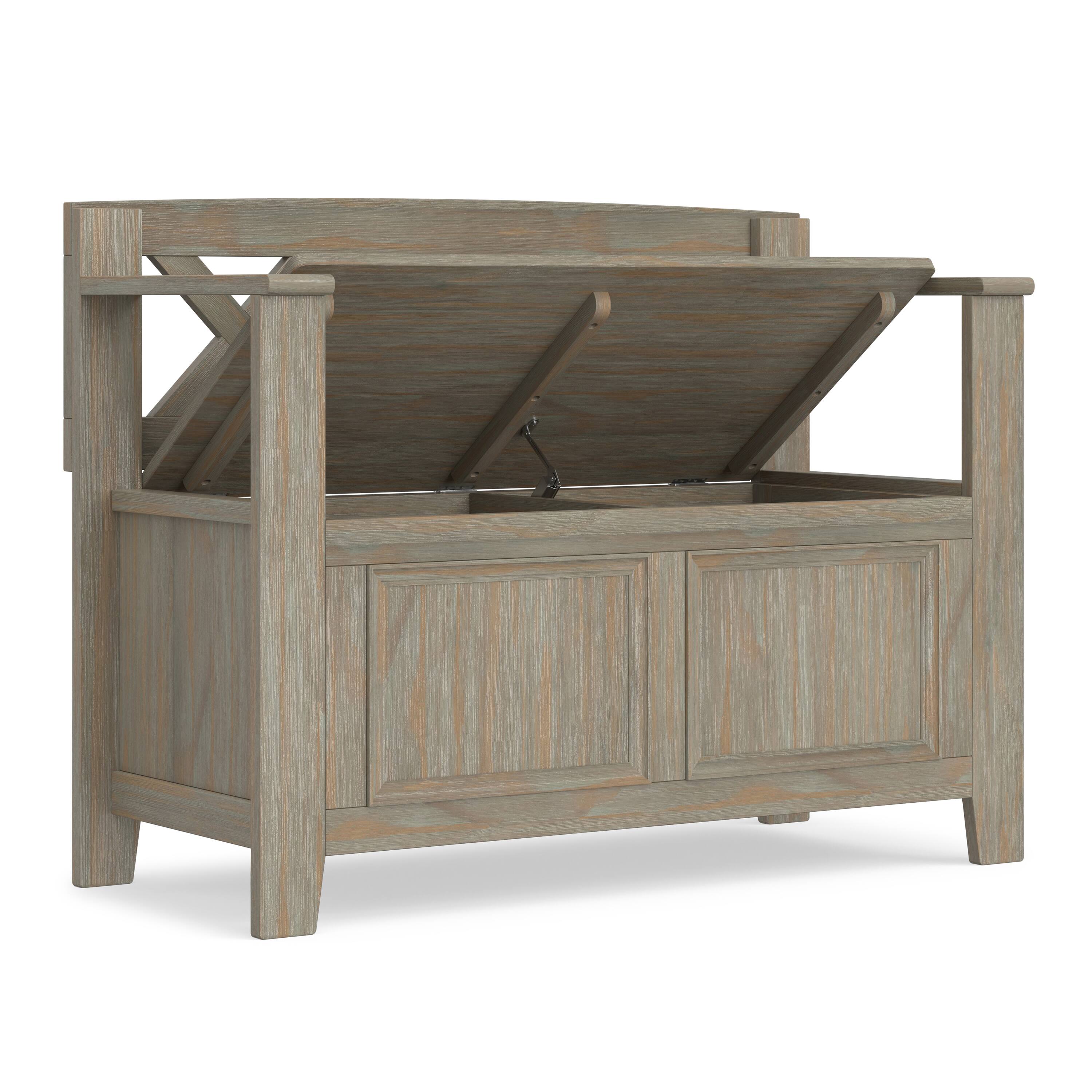 Back. Simpli Home - Amherst Solid Wood 36 inch Wide Transitional Entryway Storage Bench in Distressed Grey - Distressed Grey.