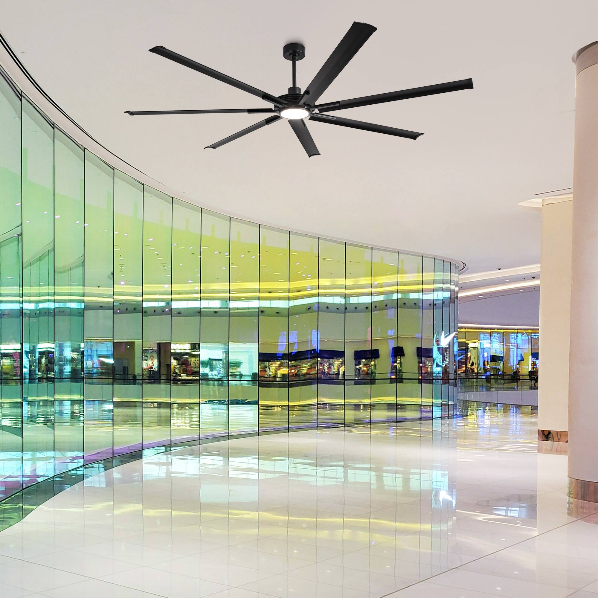 Alt View 1. Parrot Uncle - 100-inch Indoor/Outdoor Industrial Integrated LED Large Ceiling Fan with Light and 7 Aluminum Blades - Black.