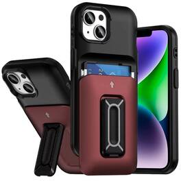 Kitcheniva - Card Holder Kickstand And Strap Phone Case With Tempered Glass For iPhone 13/14 Black Red - Black And Red