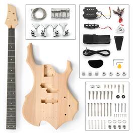 Winado - DIY 4 String Flame Shaped Style Electric Bass Guitar Kits with Mahogany Body, Maple Neck and Accessories