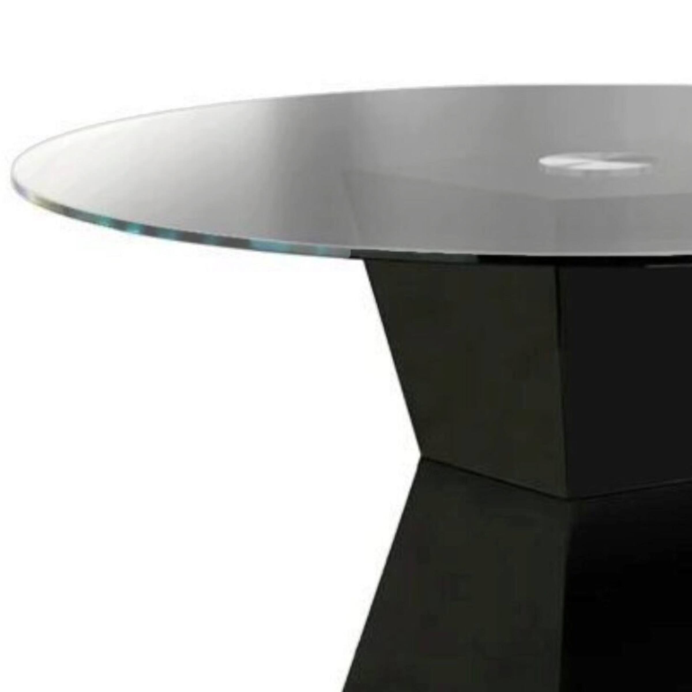 Angle. Manhattan Lane - Contemporary Round Glass Dining Table with Square Pedestal Base - Black.