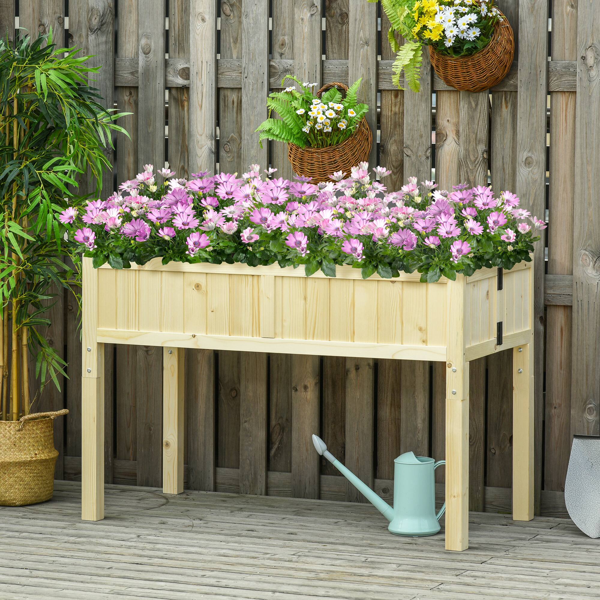 Alt View 1. Outsunny - Raised Garden Bed Elevated Wooden Planter Box with Space-Saving Folding Design, Drainage Holes, & Inner Liner - Wood color.