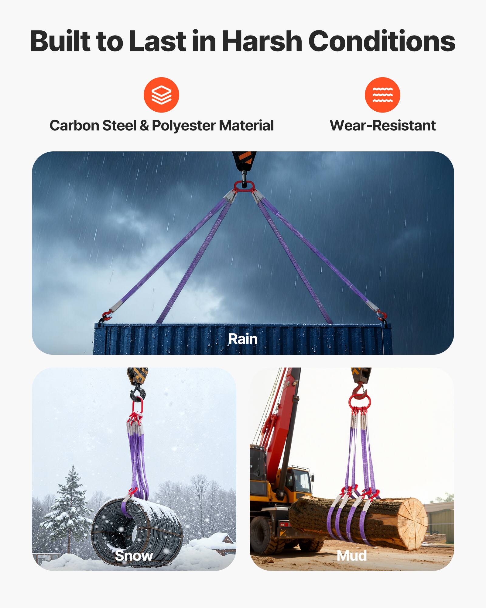 Built to Last in Harsh Conditions

Carbon Steel & Polyester Material

Wear-Resistant

Rain

Snow

Mud